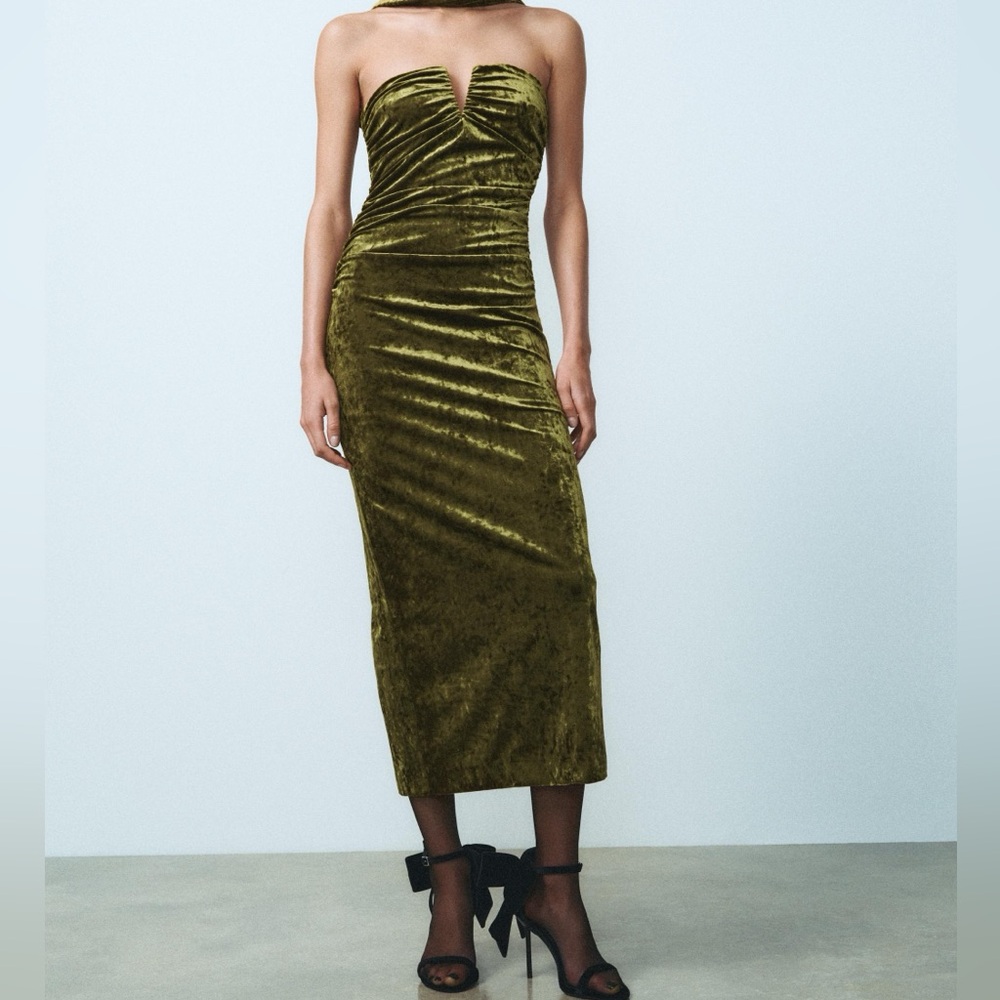 Zara Olive Green Velvet Maxi Dress